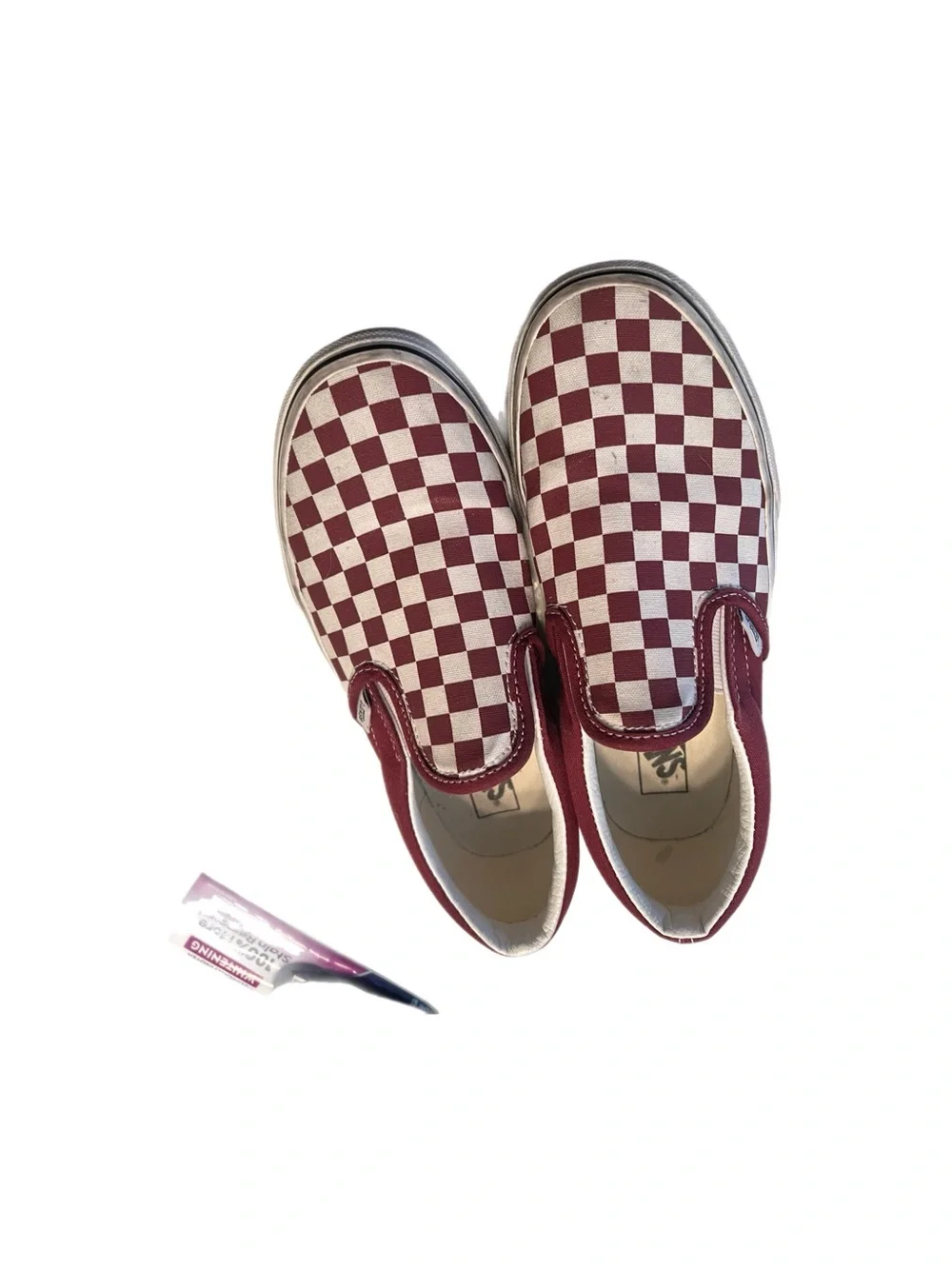 Vans Kids Checkerboard Slip-On Sneakers in Maroon and White